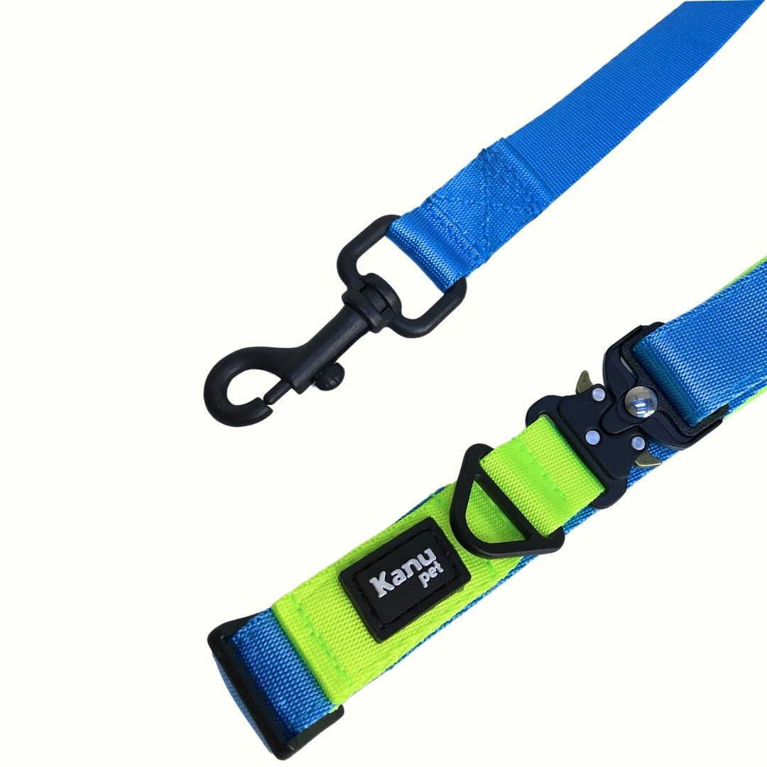 Combo Collar/Correa Azul Celeste-Verde Neón Kanu Pet para Perro
