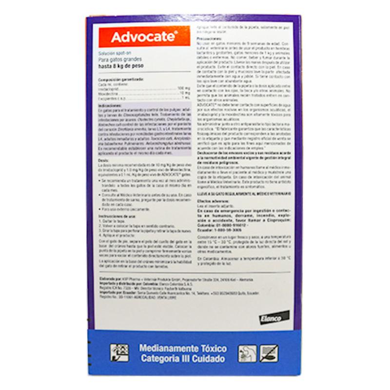 Antipulgas Advocate gatos hasta 8 kg para gato
