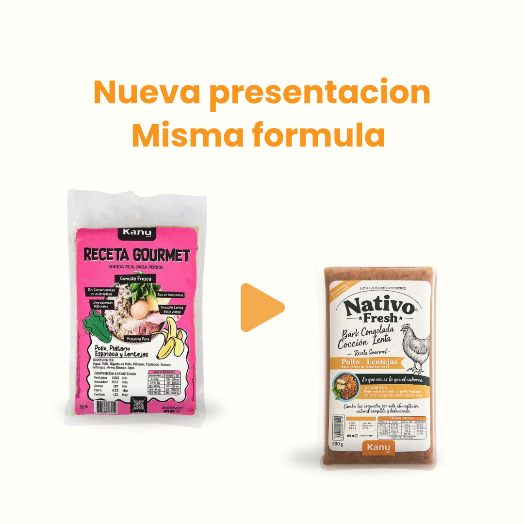 Alimento Congelado Nativo Fresh sabor a Pollo y Lentejas Kanu Pet para Perros. 100% Comida Real