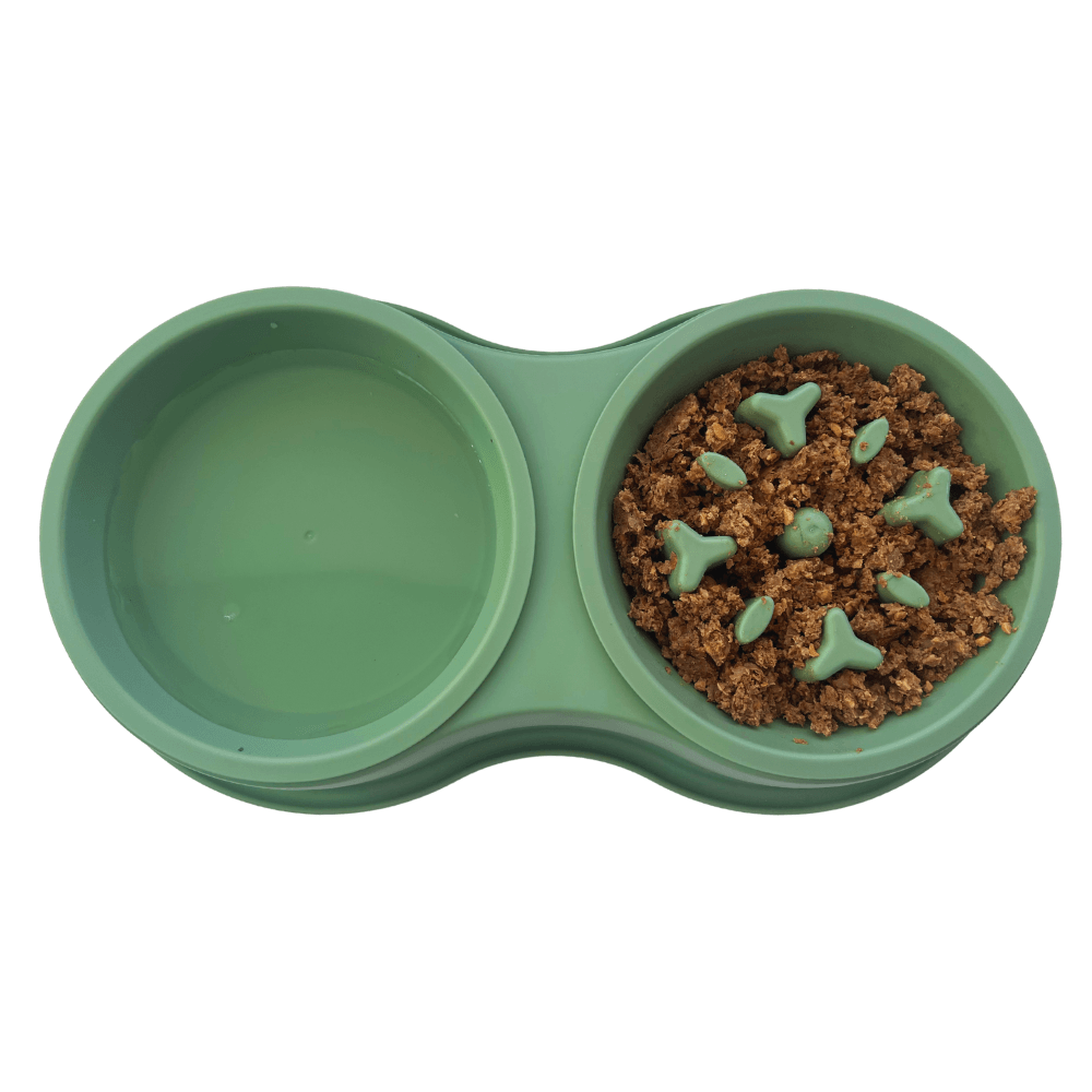 Comedero Circular Antirreflujo Doble Kanu Pet Verde Oliva para Perro y Gato