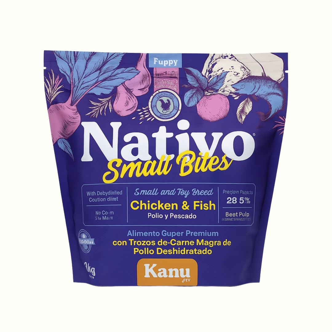 Alimento seco Nativo Small Bites Pollo y Pescado Kanu Pet para cachorros pequeños y miniaturas
