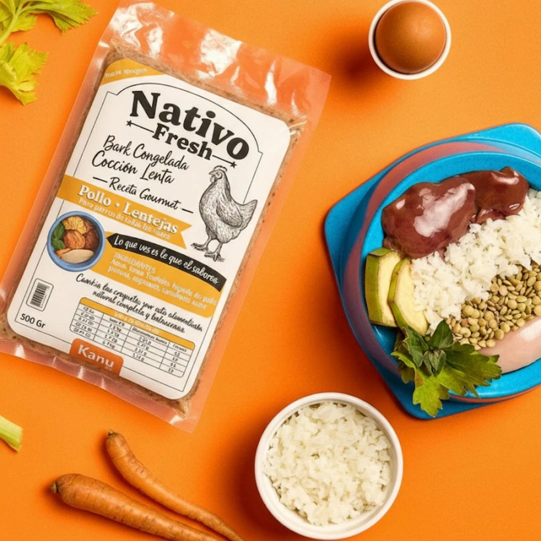 Alimento Congelado Nativo Fresh sabor a Pollo y Lentejas Kanu Pet para Perros. 100% Comida Real