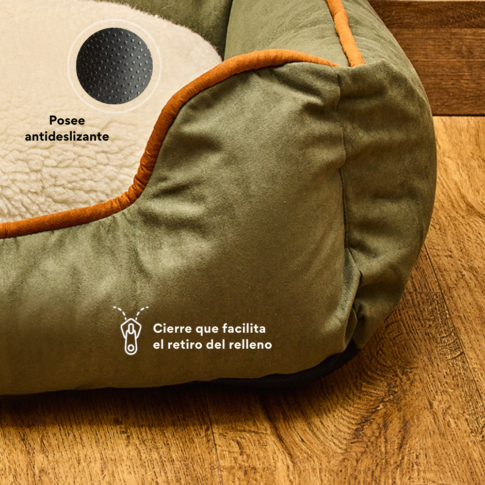 Cama Rectangular Ovejero Verde Militar Kanu Pet para Perro