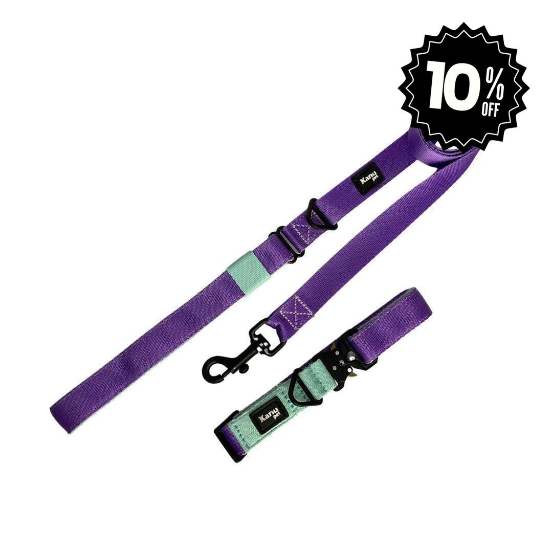 Combo Collar/Correa Verde Menta-Lila Kanu Pet para Perro