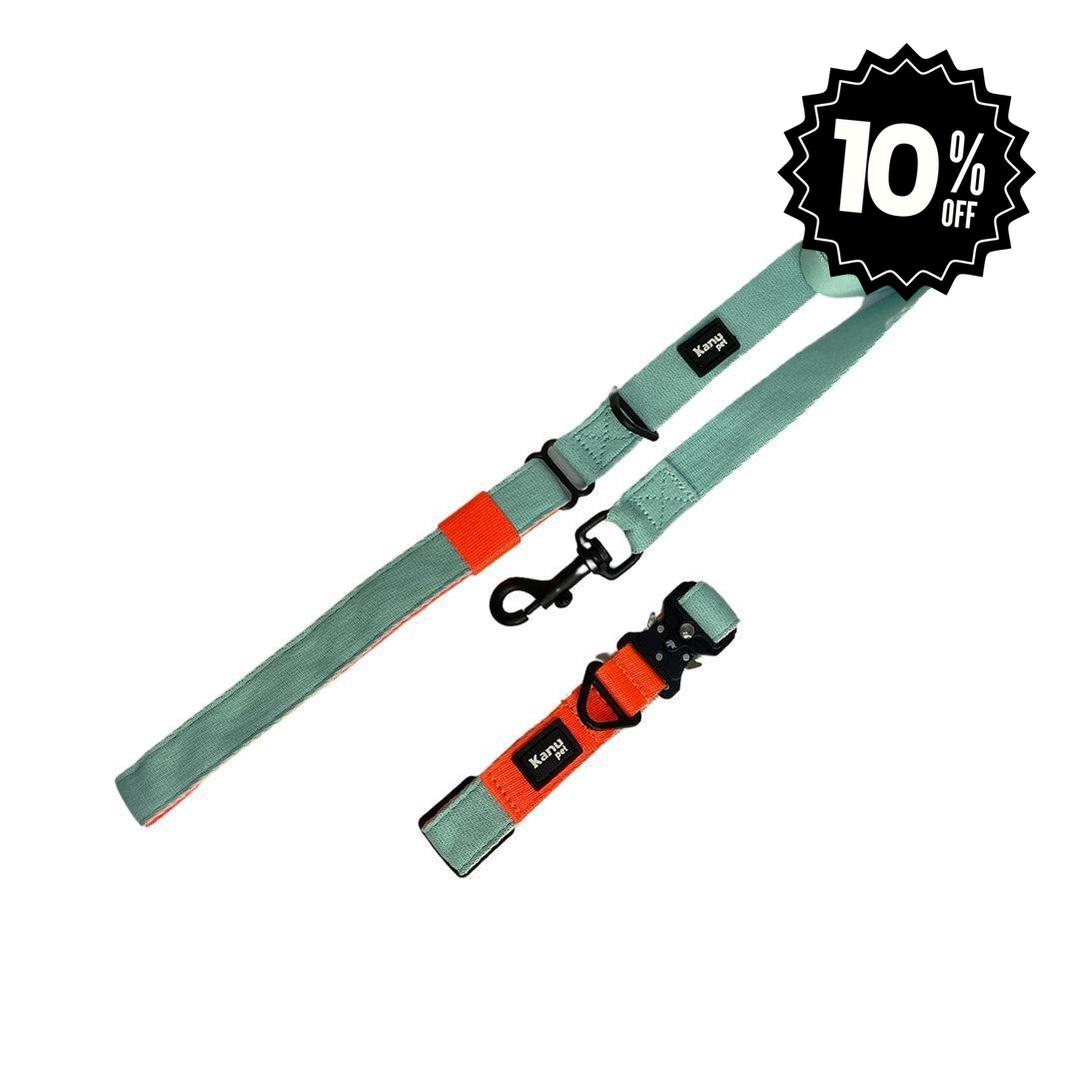 Combo Collar/Correa Verde Menta-Naranja Kanu Pet para Perro