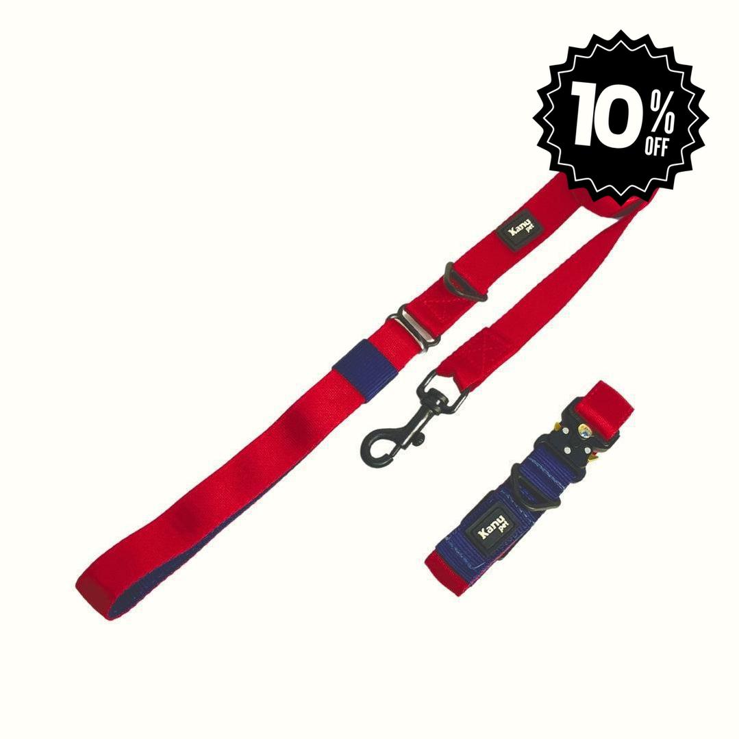 Combo Collar/Correa Rojo-Azul Noche Kanu Pet para Perro