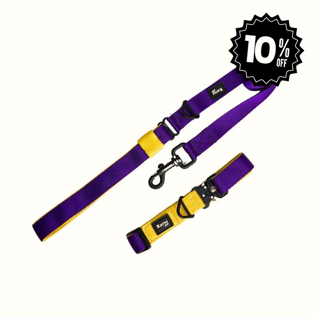 Combo Collar/Correa Amarillo-Morado Kanu Pet para Perro