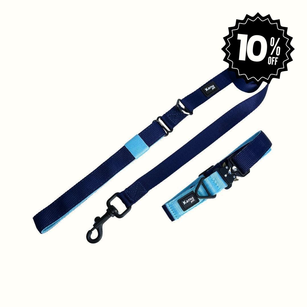 Combo Collar/Correa Azul Celeste-Azul Noche Kanu Pet para Perro