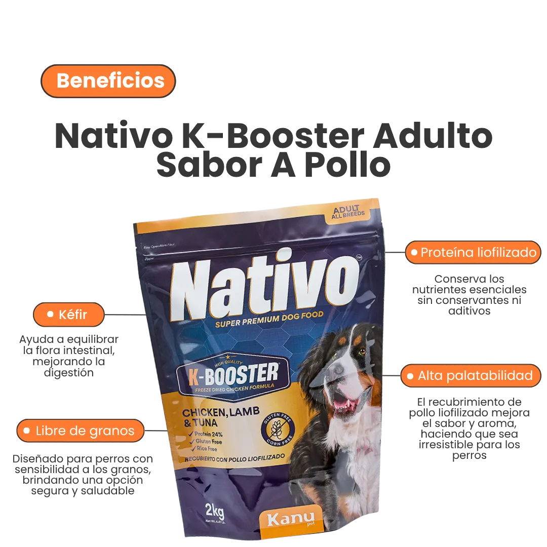 Alimento Seco Nativo K-Booster Pollo Cordero y Atún Kanu Pet para Perro Adulto