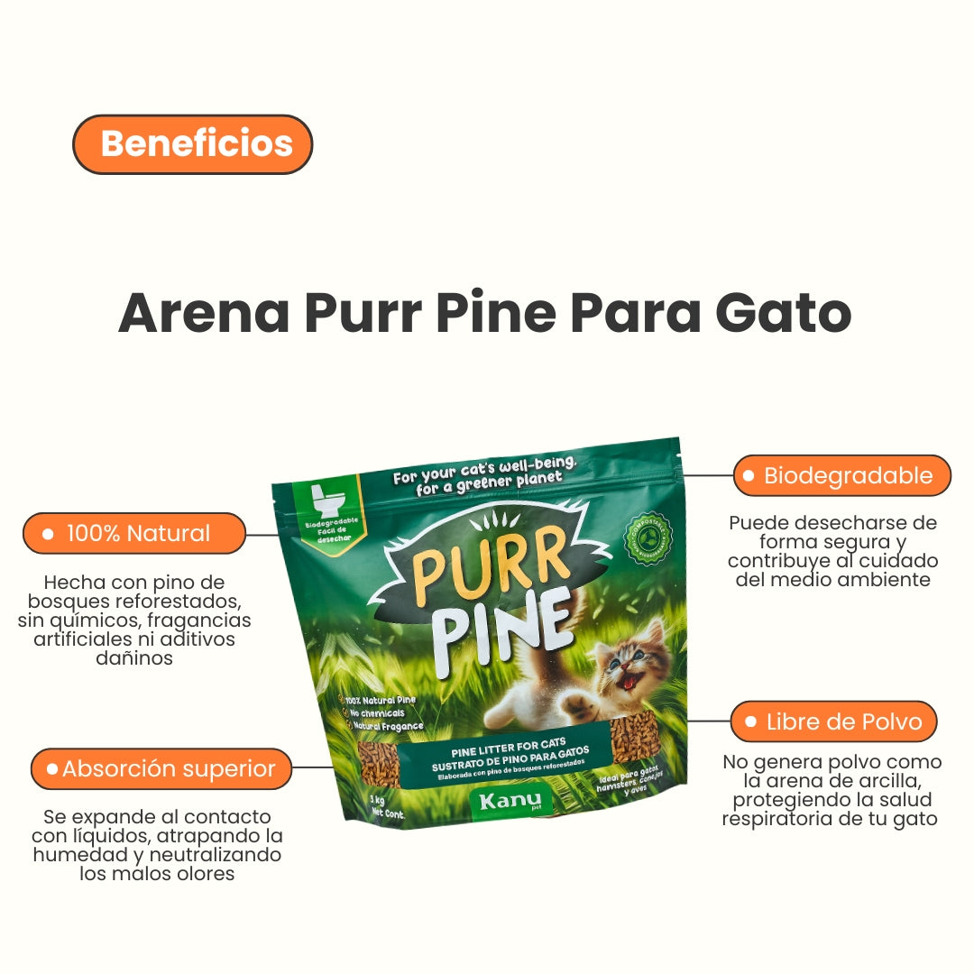 Arena de Pino 100% Ecológica Purr Pine de Kanu Pet para Gato