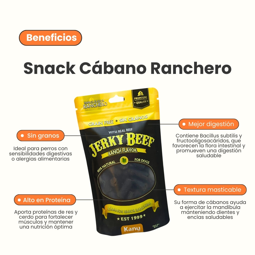 Cábano Jerky Beef Ranch Flavor Kanu Pet Para Perro 200 GR