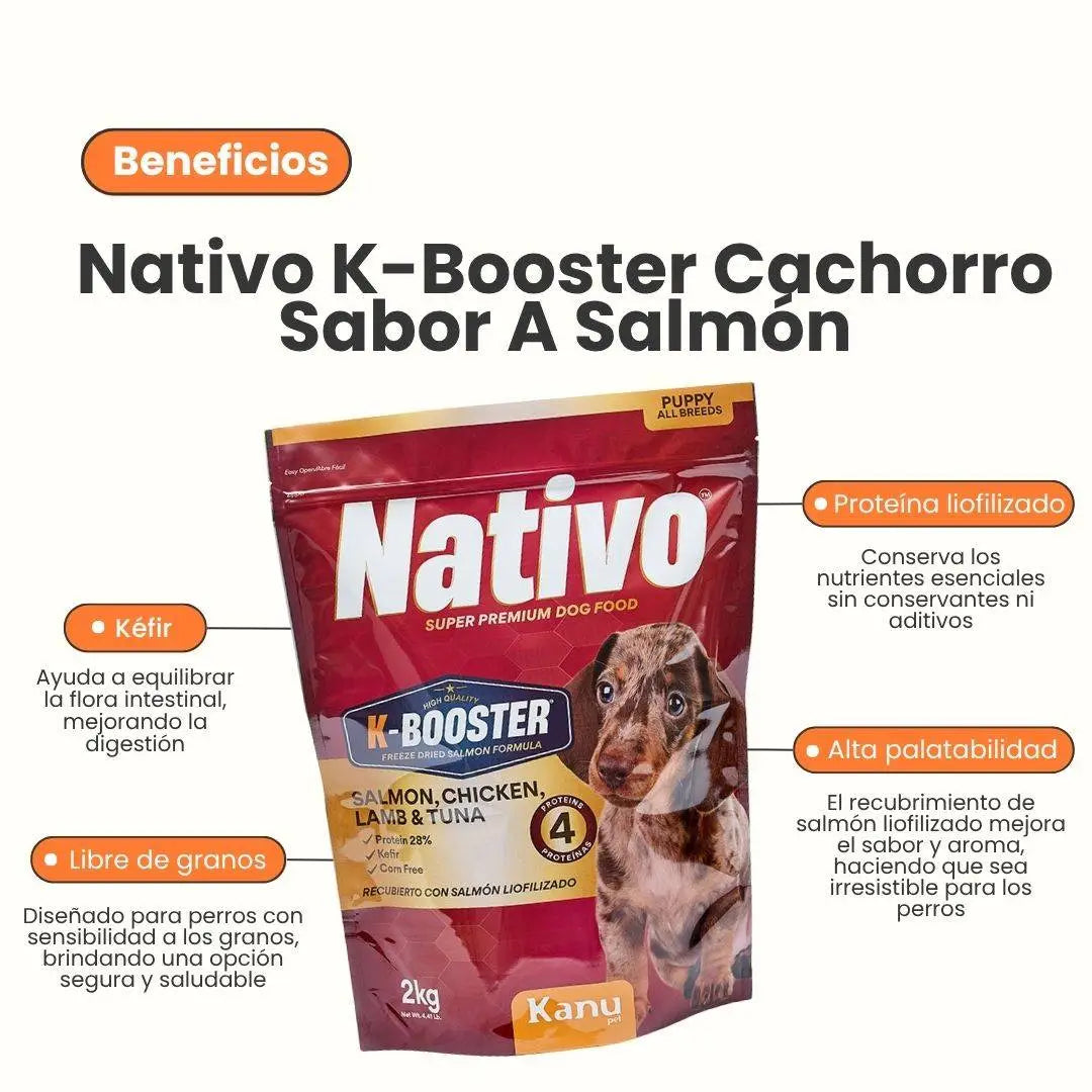 beneficios - Alimento Seco K-booster salmón Kanu pet para perro cachorro toda raza