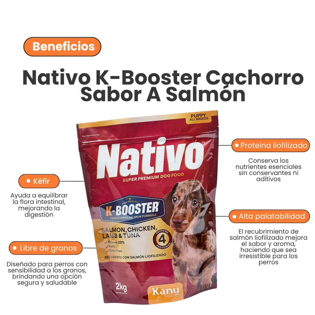 Alimento Seco Nativo K-Booster Salmón Pollo Cordero y Atún Kanu Pet para Perro Cachorro
