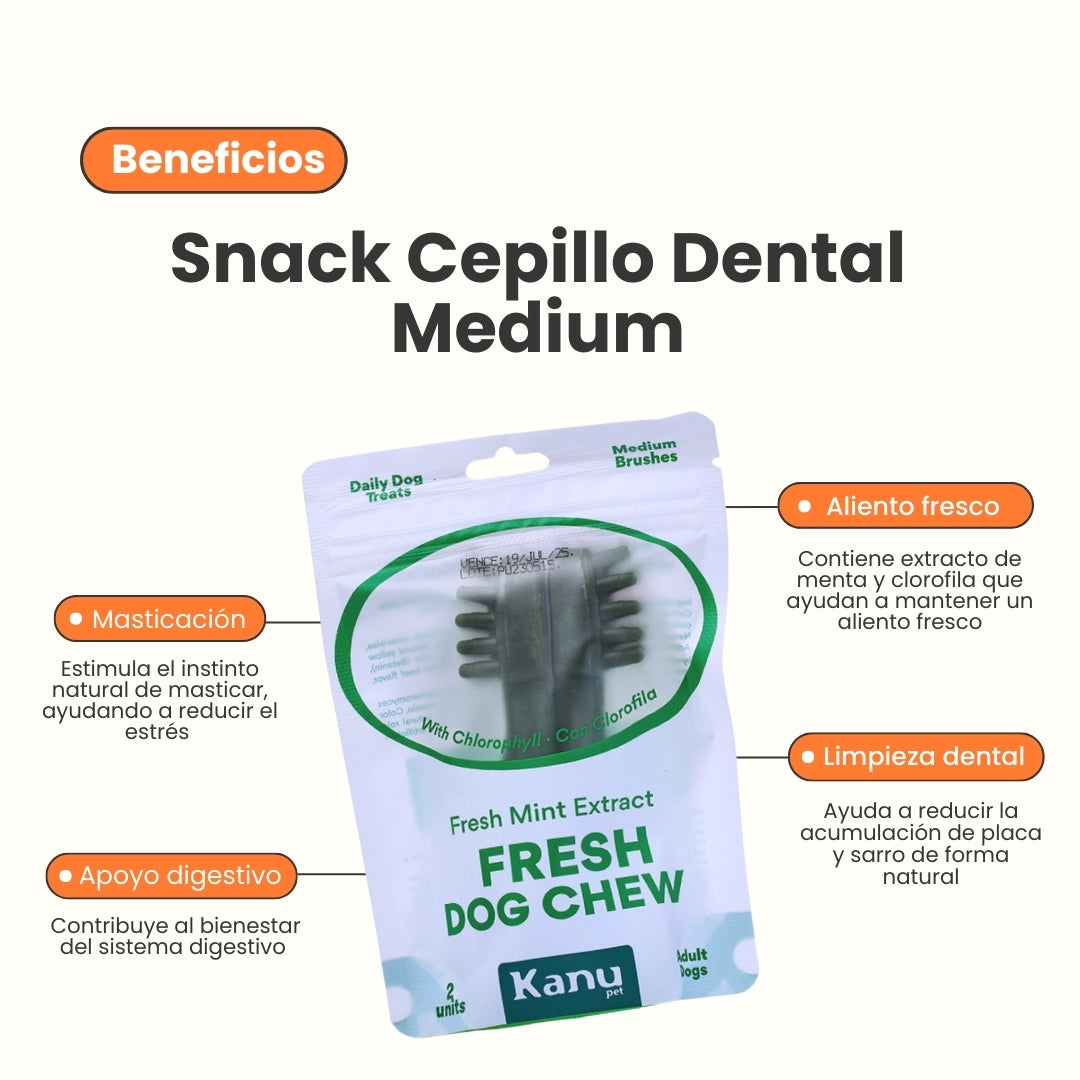 Snack Cepillo Dental Medium Kanu Pet Dental Fresh Para Perros Sabor a Menta