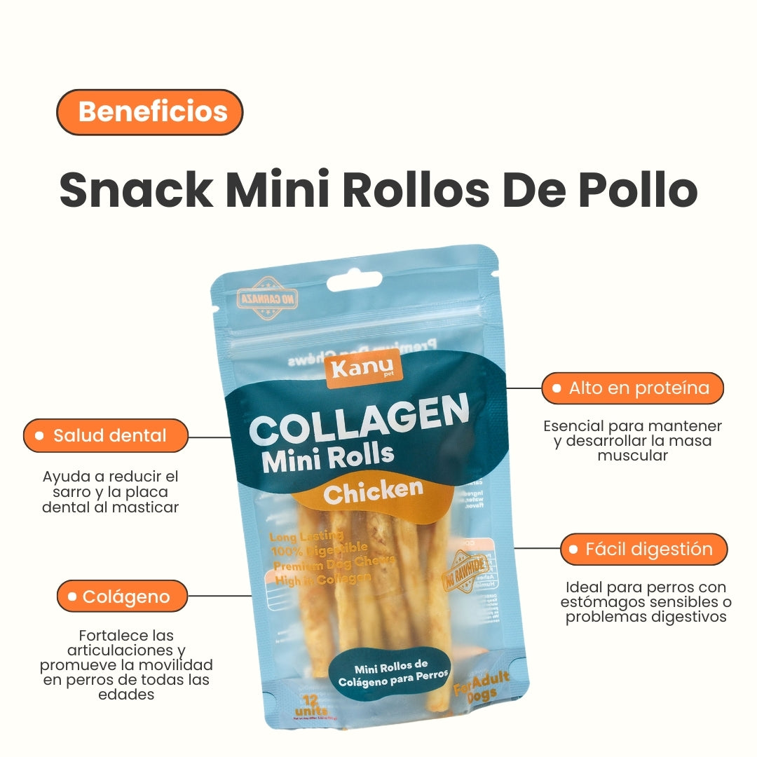 Snack Mini Rolls de Colágeno Kanu Pet de Pollo para Perro. No es carnaza x 12 Unds