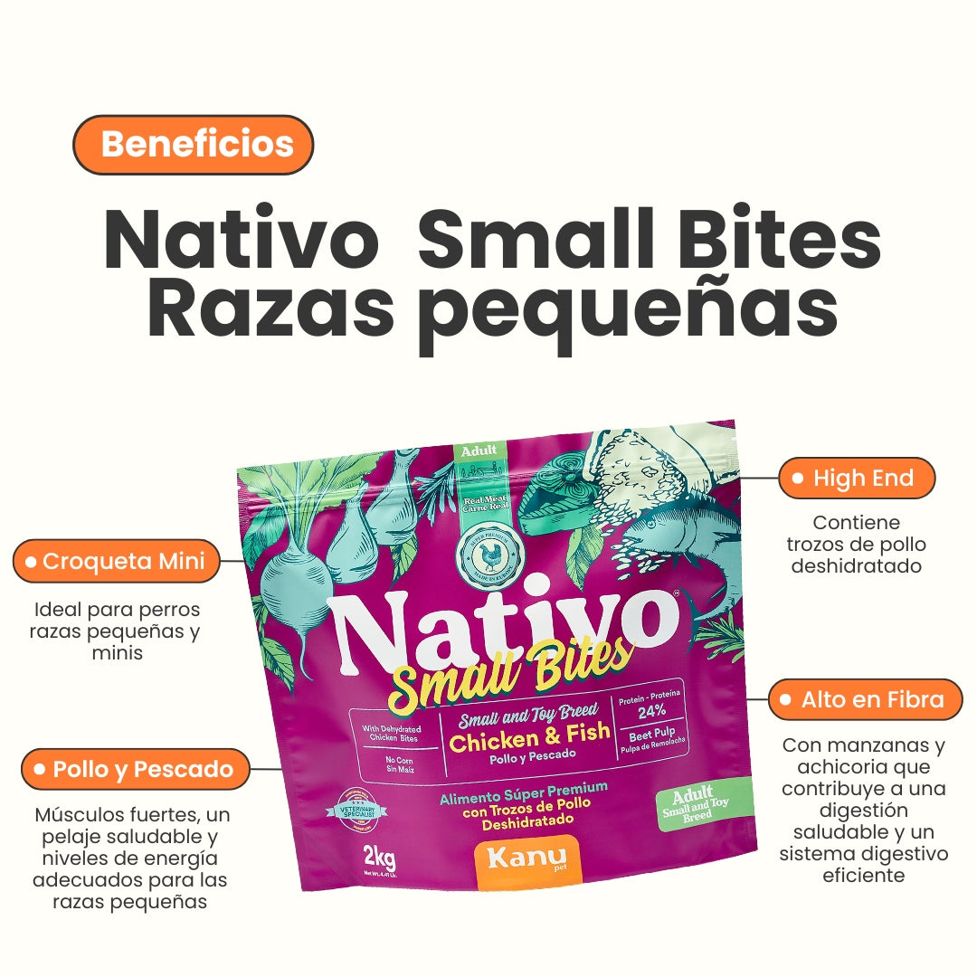 Alimento seco Nativo Small Bites Pollo y Pescado Kanu Pet para perro adulto