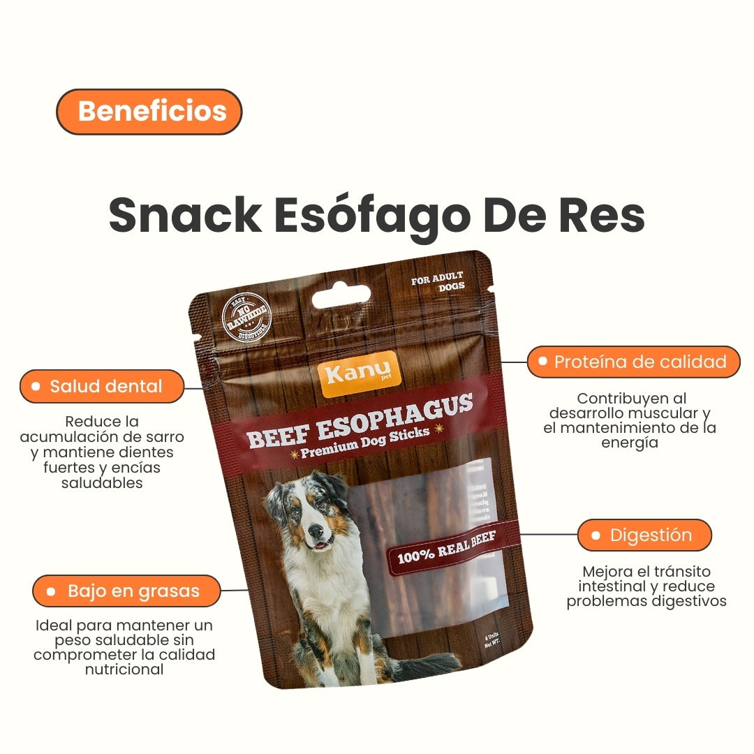 Snack Kanu Pet Esófago de Res para Perros, Un Solo ingrediente 100% natural