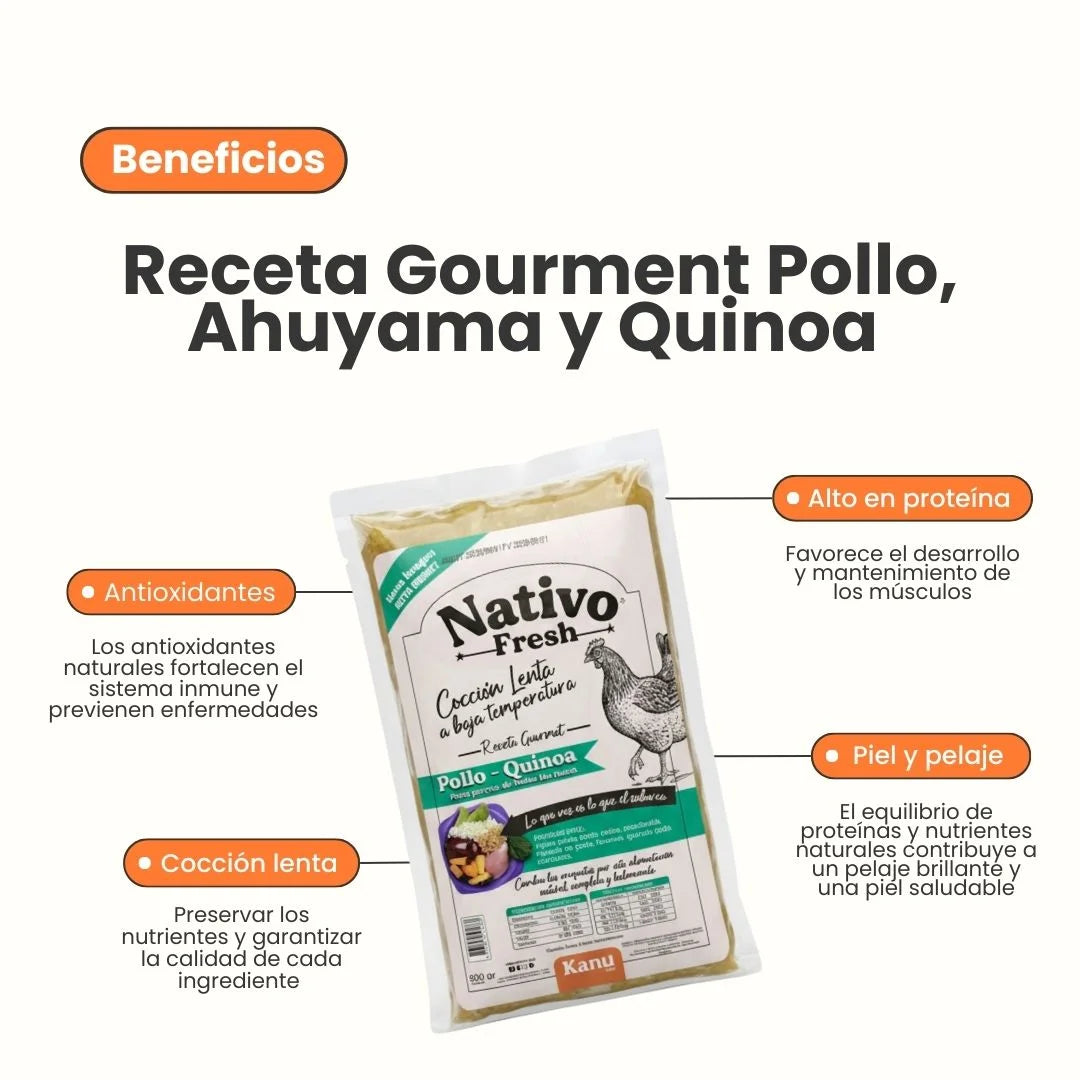 Alimento Congelado Nativo Fresh sabor a Pollo y Quinoa Kanu Pet para perros. 100% Comida Real