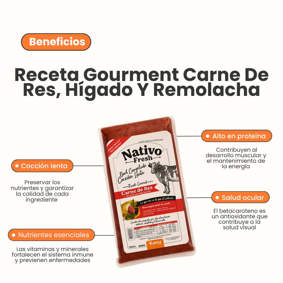 Alimento Congelado Nativo Fresh sabor a Carne de Res Hígado y Remolacha Kanu Pet para Perros 100% Comida Real