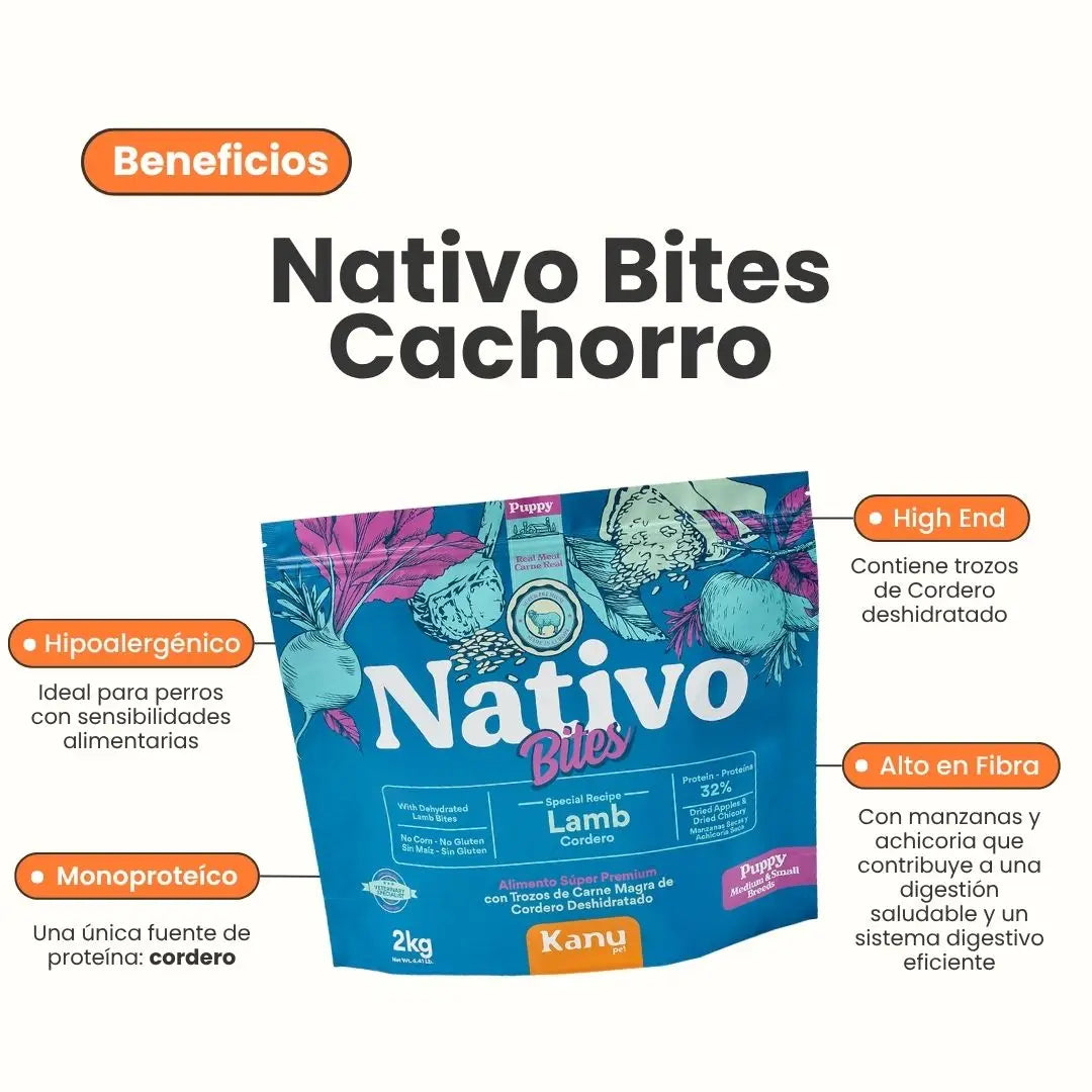 Alimento Seco Nativo Bites Cordero Kanu Pet para Perro Cachorros