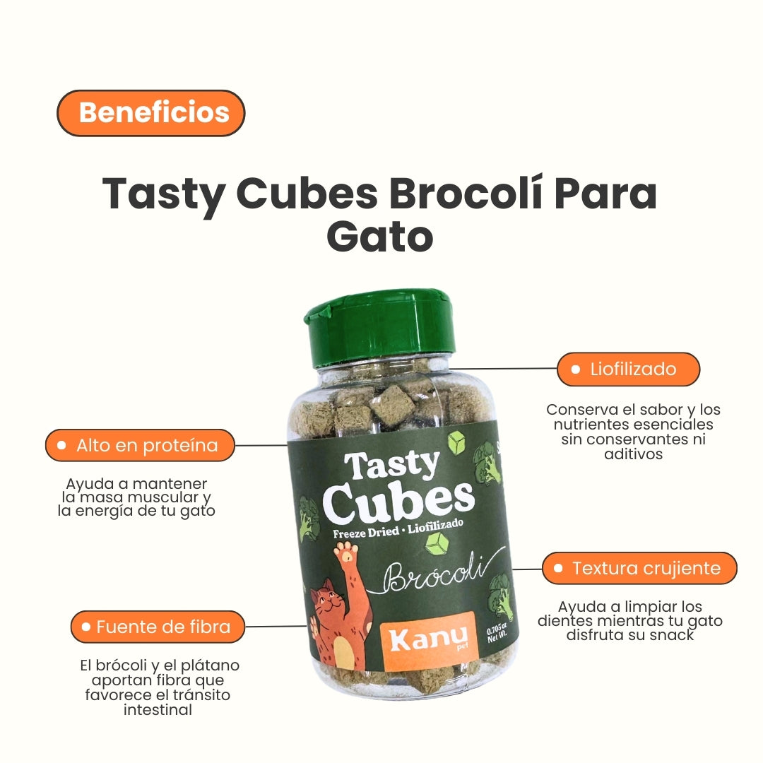Snack Liofilizado Tasty Cubes Brocoli para Gatos, Bajas en Calorías