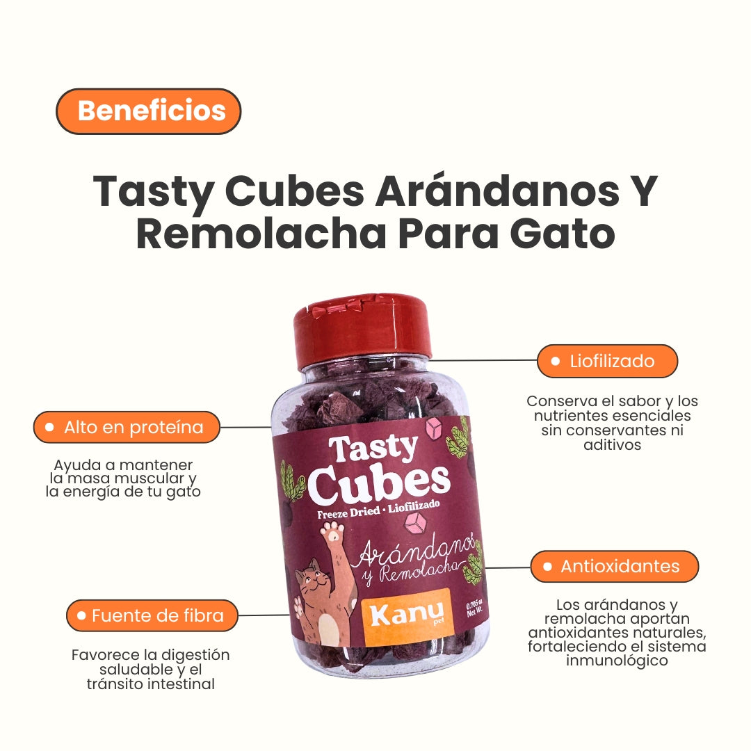 Snack Liofilizado Tasty Cubes Arándanos y Remolacha para Gatos, Bajas en Calorías