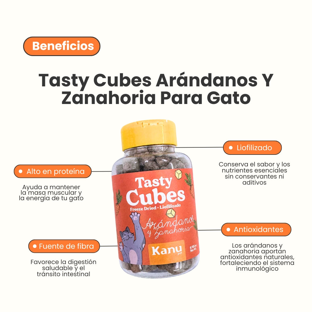 Snack Liofilizado Tasty Cubes Arándanos y Zanahoria para Gatos, Bajas en Calorías