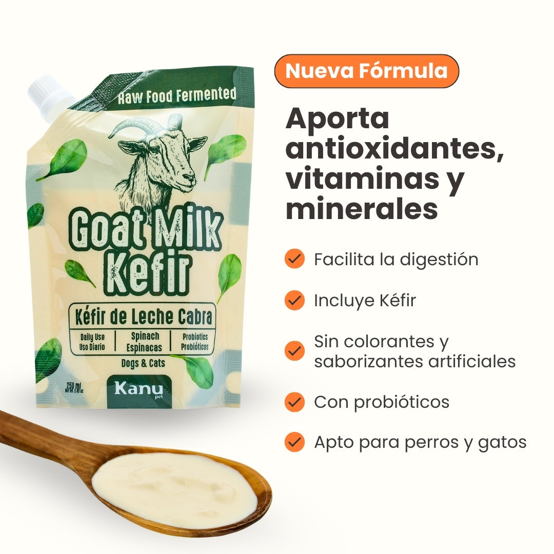 Kéfir Leche de cabra Espinaca Kanu Pet para Perro y Gato Bolsa