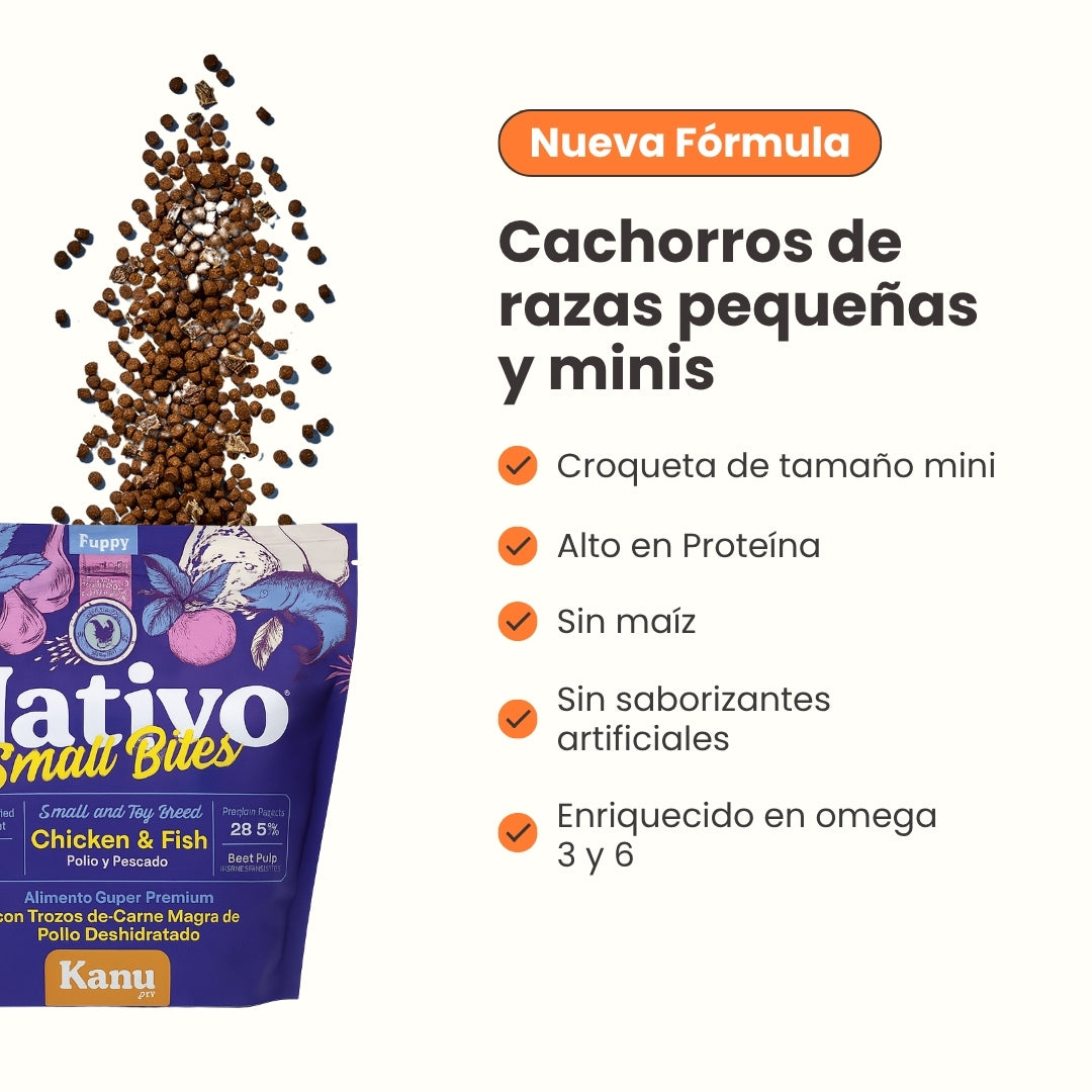 Alimento seco Nativo Small Bites Pollo y Pescado Kanu Pet para cachorros pequeños y miniaturas