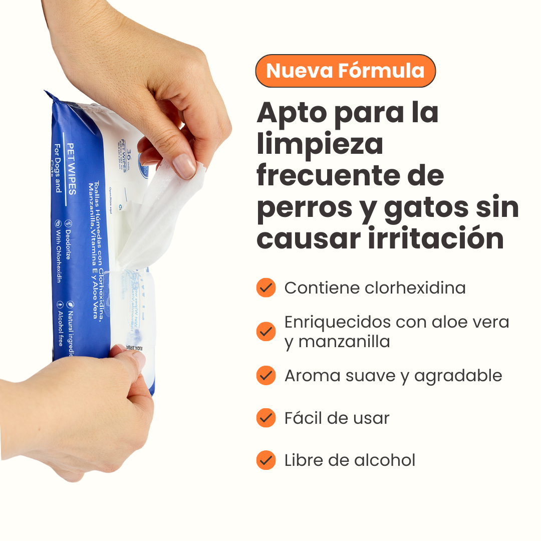 Pañitos Húmedos con Clorhexidina Kanu Vet para Perros y Gatos