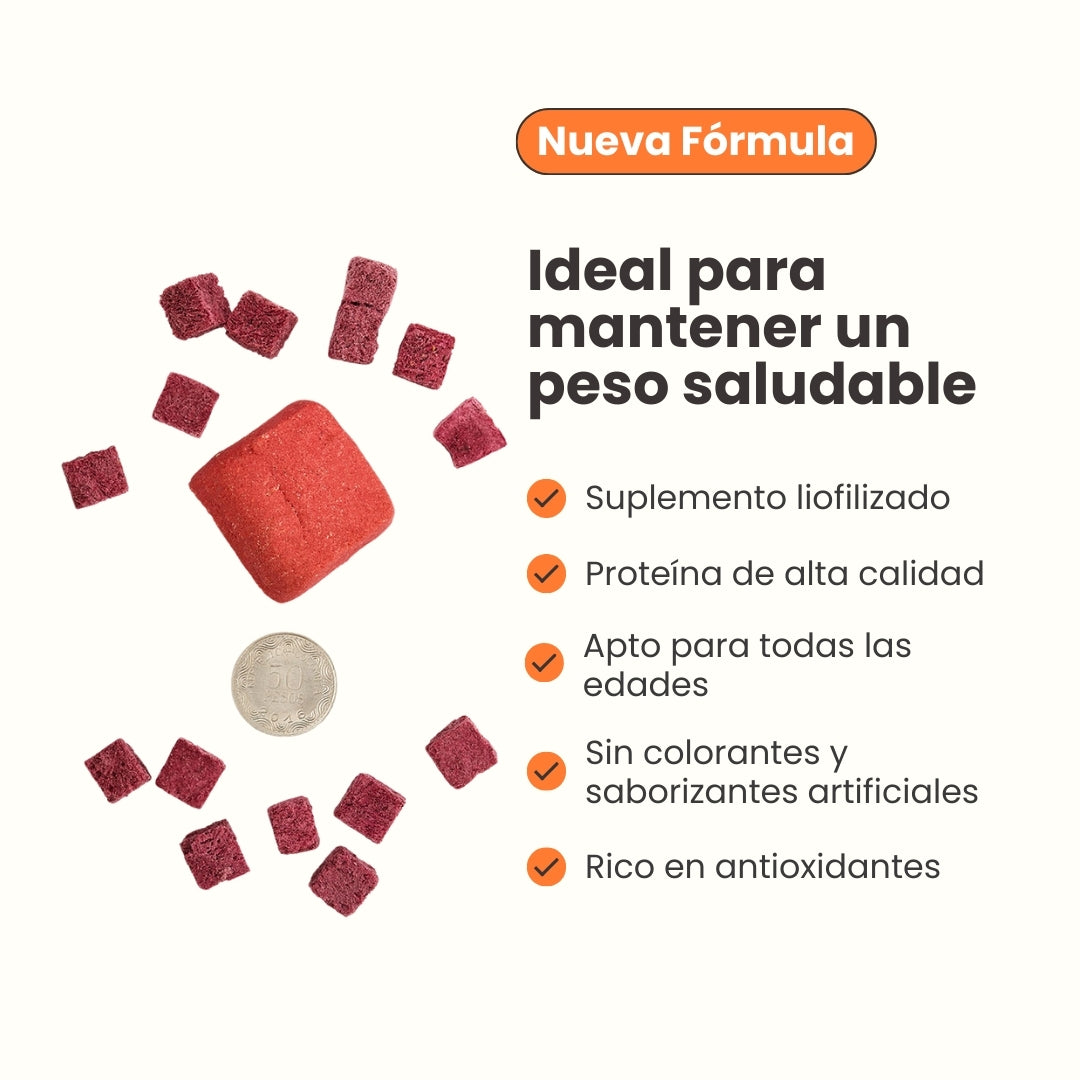 Snack Liofilizado Tasty Cubes Arándanos y Remolacha para Gatos, Bajas en Calorías
