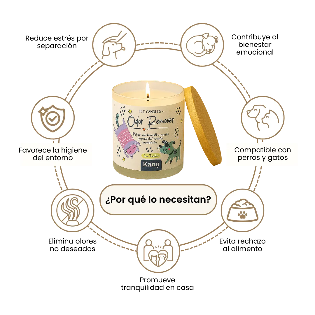 Vela eliminadora de olores Kanu Pet para perros y gatos aroma Rose Temptation