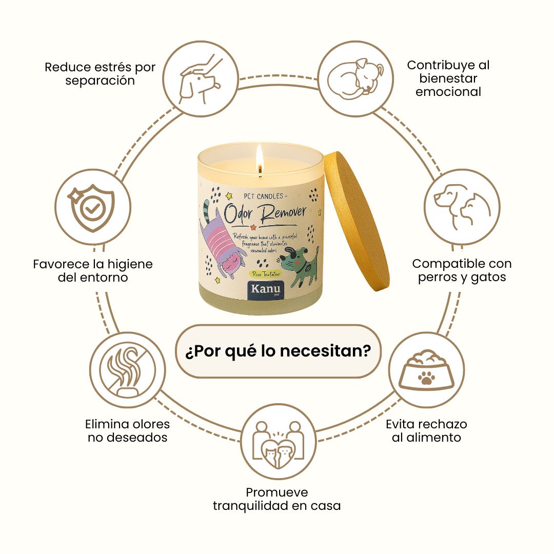 Vela eliminadora de olores Kanu Pet para perros y gatos aroma Rose Temptation