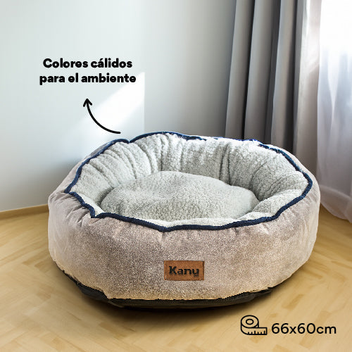 Cama Redonda Ovejero Gris Con Azul Kanu Pet Para Perro