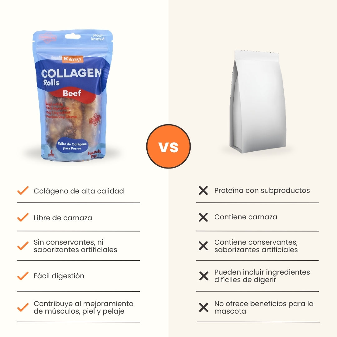 Snack Rollos de Colágeno Kanu Pet de Res para Perro. No es Carnaza 3 Unds