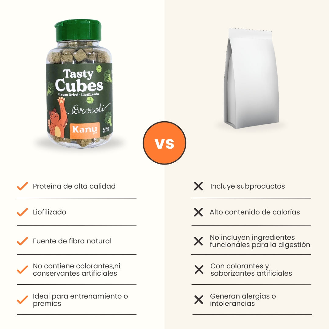 Snack Liofilizado Tasty Cubes Brocoli para Gatos, Bajas en Calorías