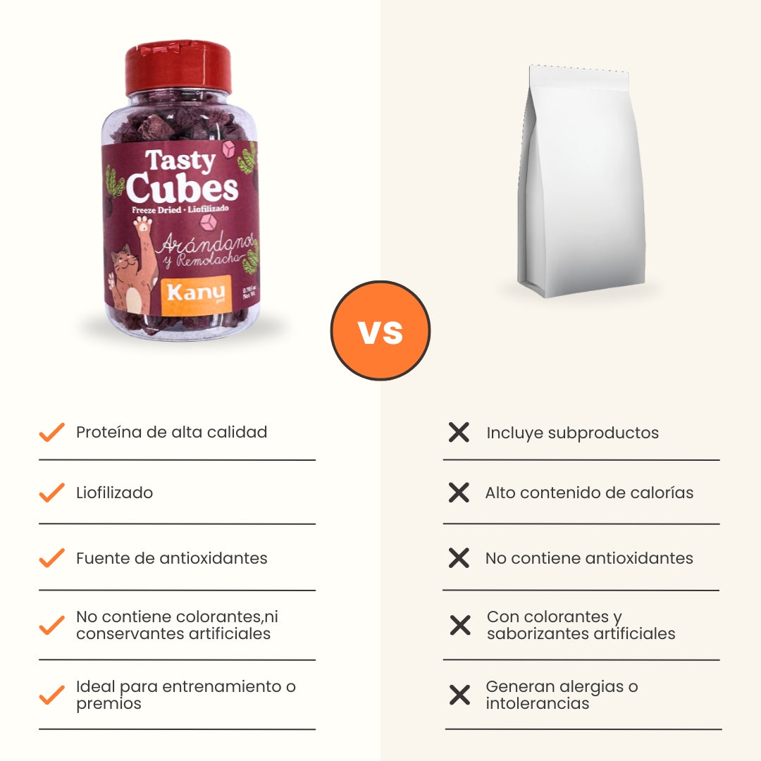 Snack Liofilizado Tasty Cubes Arándanos y Remolacha para Gatos, Bajas en Calorías