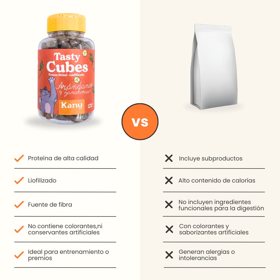 Snack Liofilizado Tasty Cubes Arándanos y Zanahoria para Gatos, Bajas en Calorías