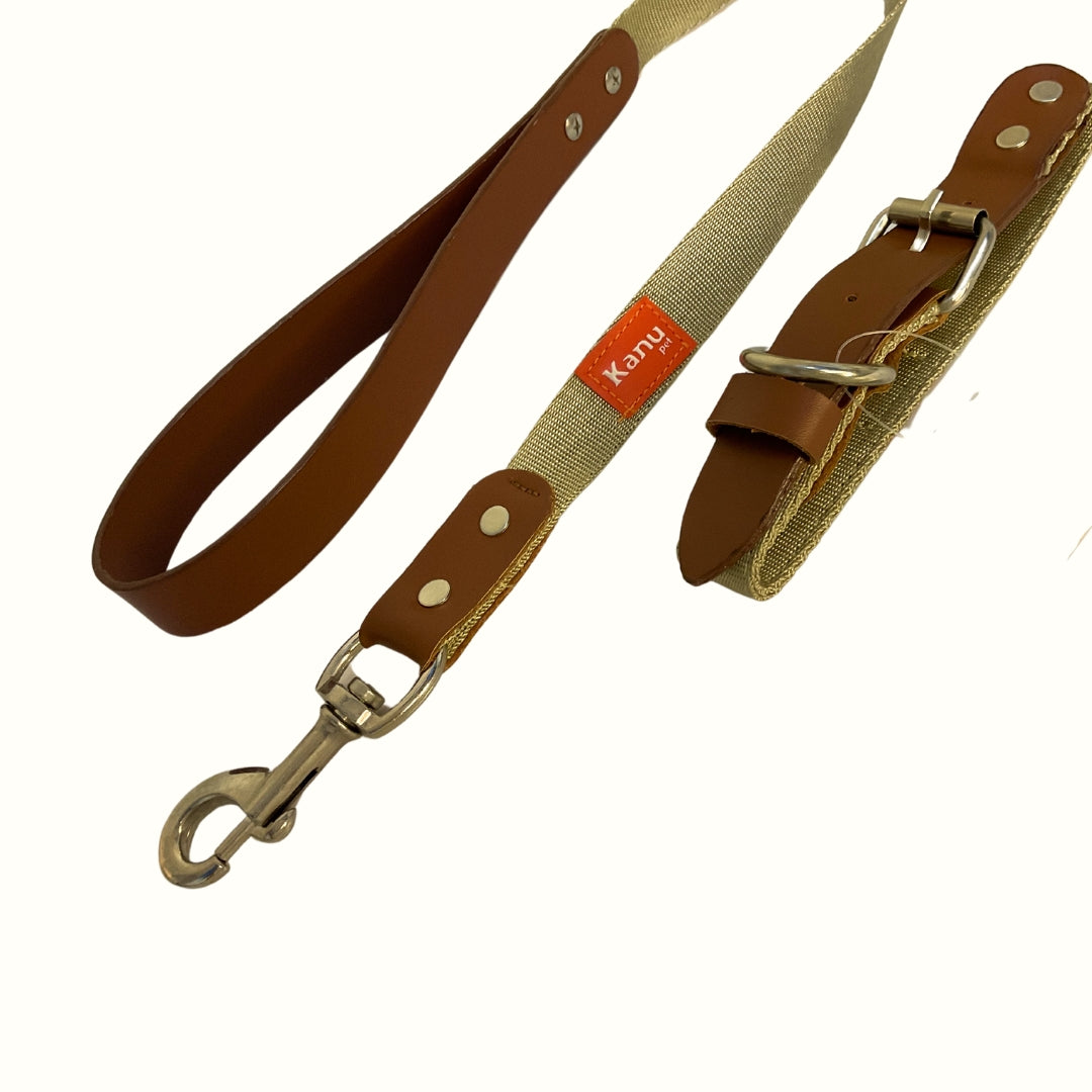 Combo Collar/Correa Vegano Beige Kanu Pet para Perro