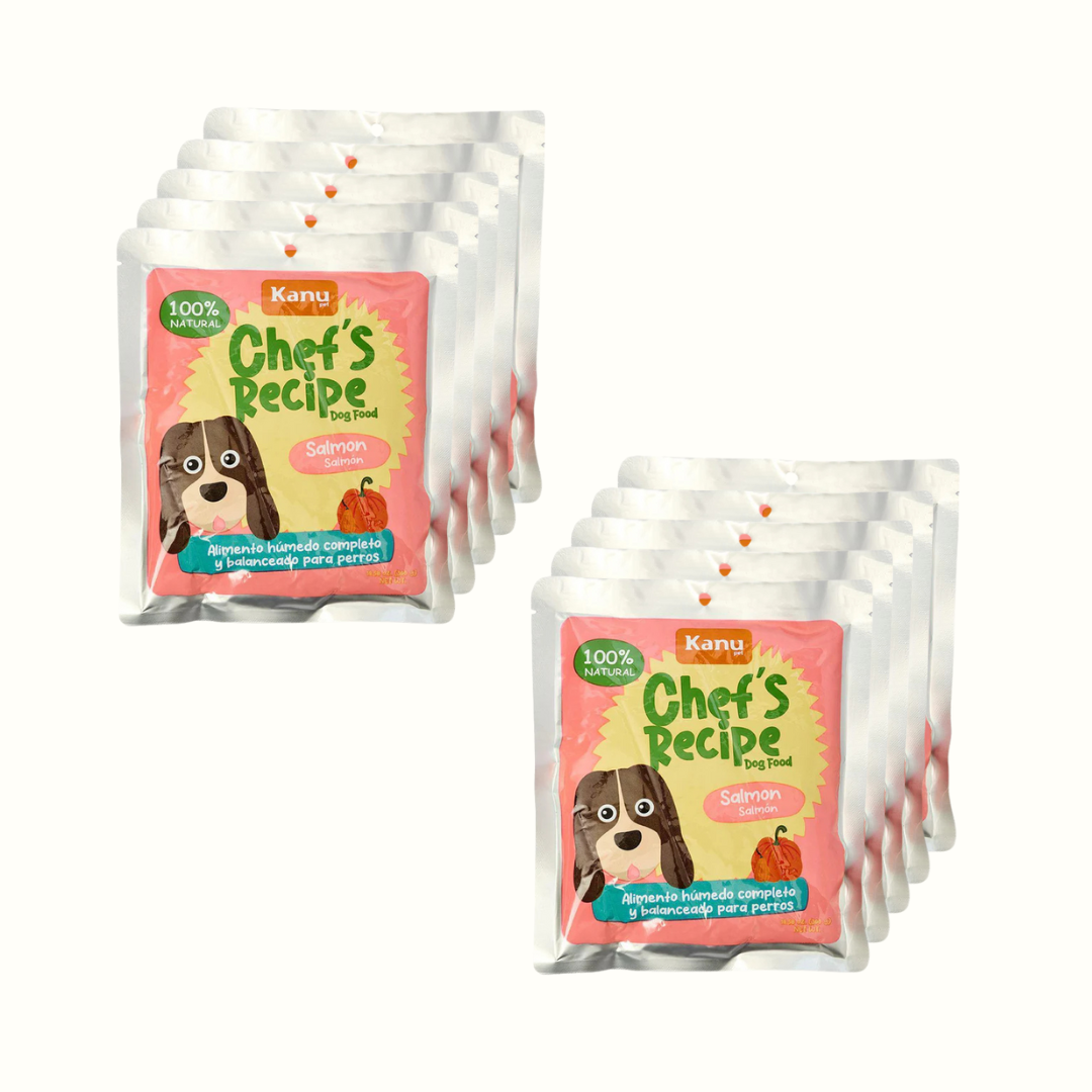 Paquete x 10 Alimento Húmedo Chef's Recipe Salmón Kanu Pet para Perros
