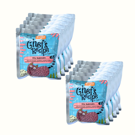 Paquete x 10 Alimento Húmedo Chef's Recipe Salmón Kanu Pet para Gatos