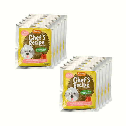 Paquete x 10 Alimento Húmedo Chef's Recipe Pollo y Ternera Kanu Pet para Perros