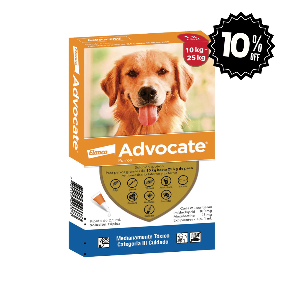 Antipulgas Advocate 10 a 25 kg para perro