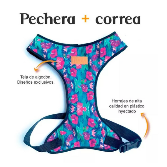 Pechera y Correa Floral Fedele Para Perro