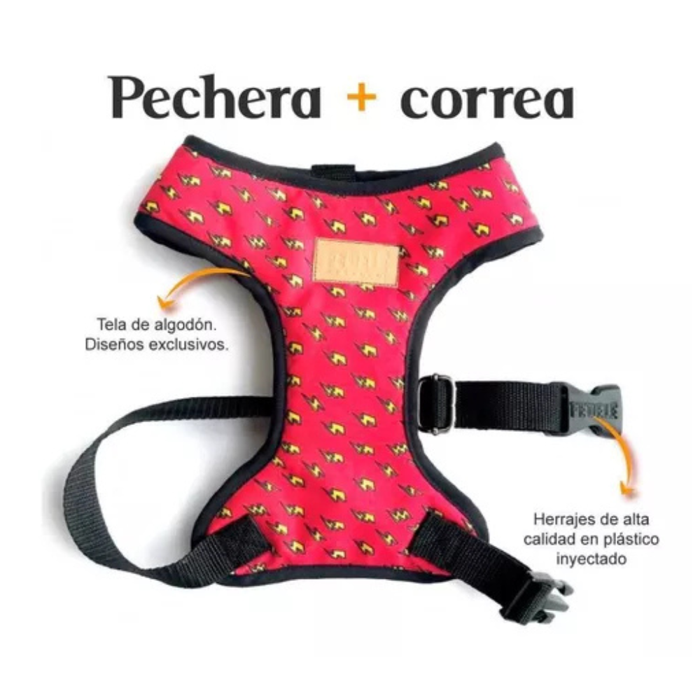 Pechera y Correa Rayos Fedele Para Perro L