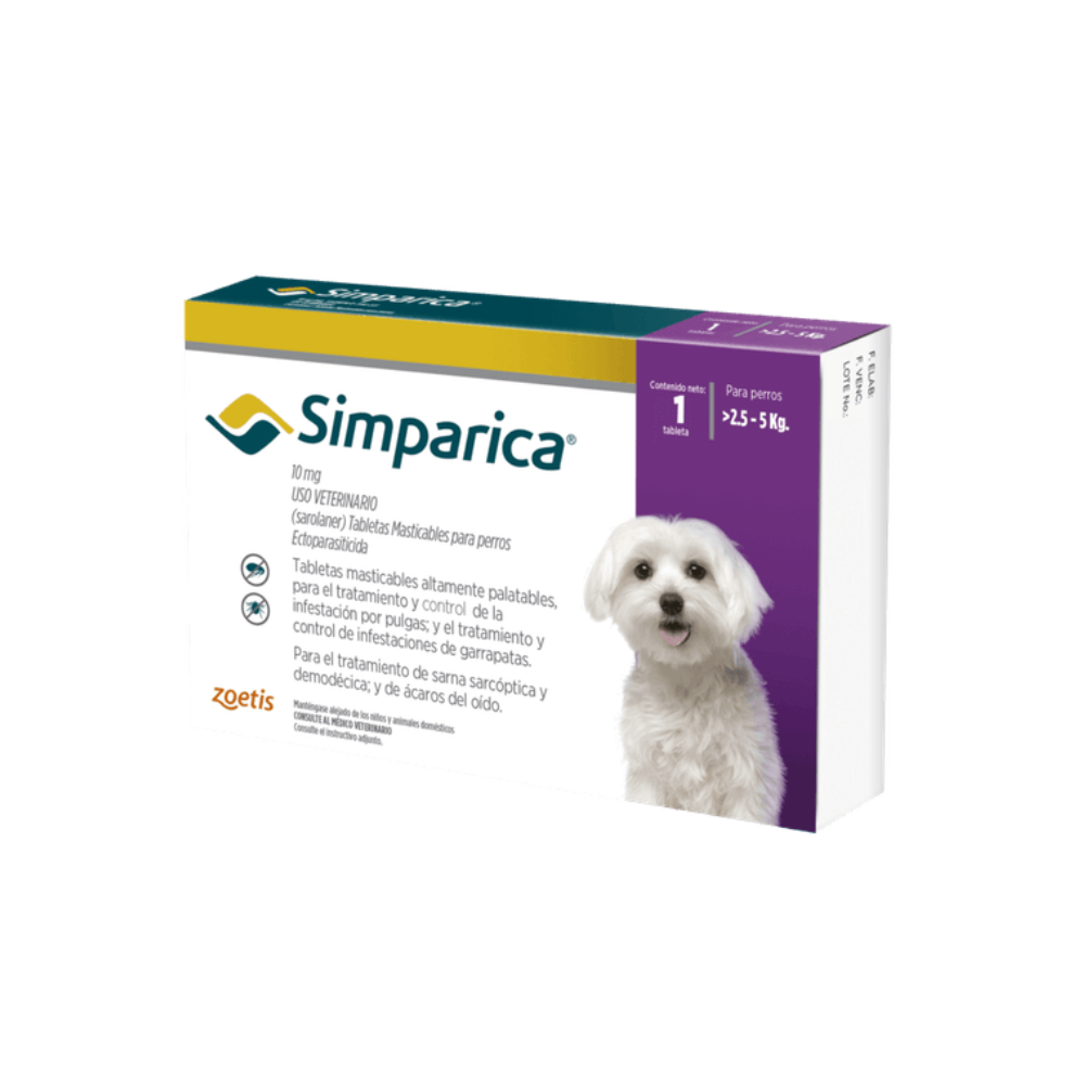 Antipulgas Simparica de 2.5 a 5 Kg Para Perro