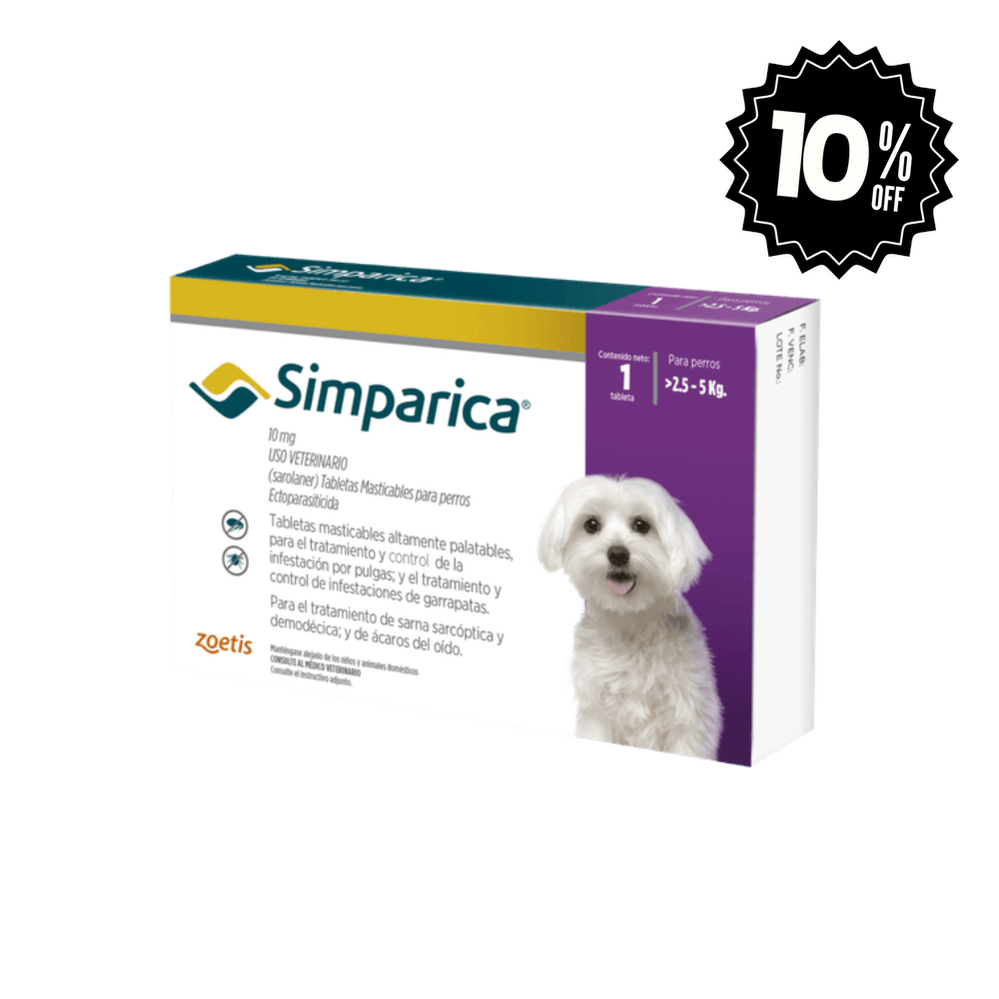 Antipulgas Simparica de 2.5 a 5 Kg Para Perro