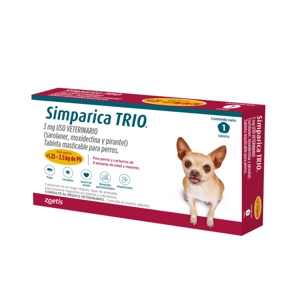 Antipulgas Simparica Trio 1.25 A 2.5 KG Para Perro