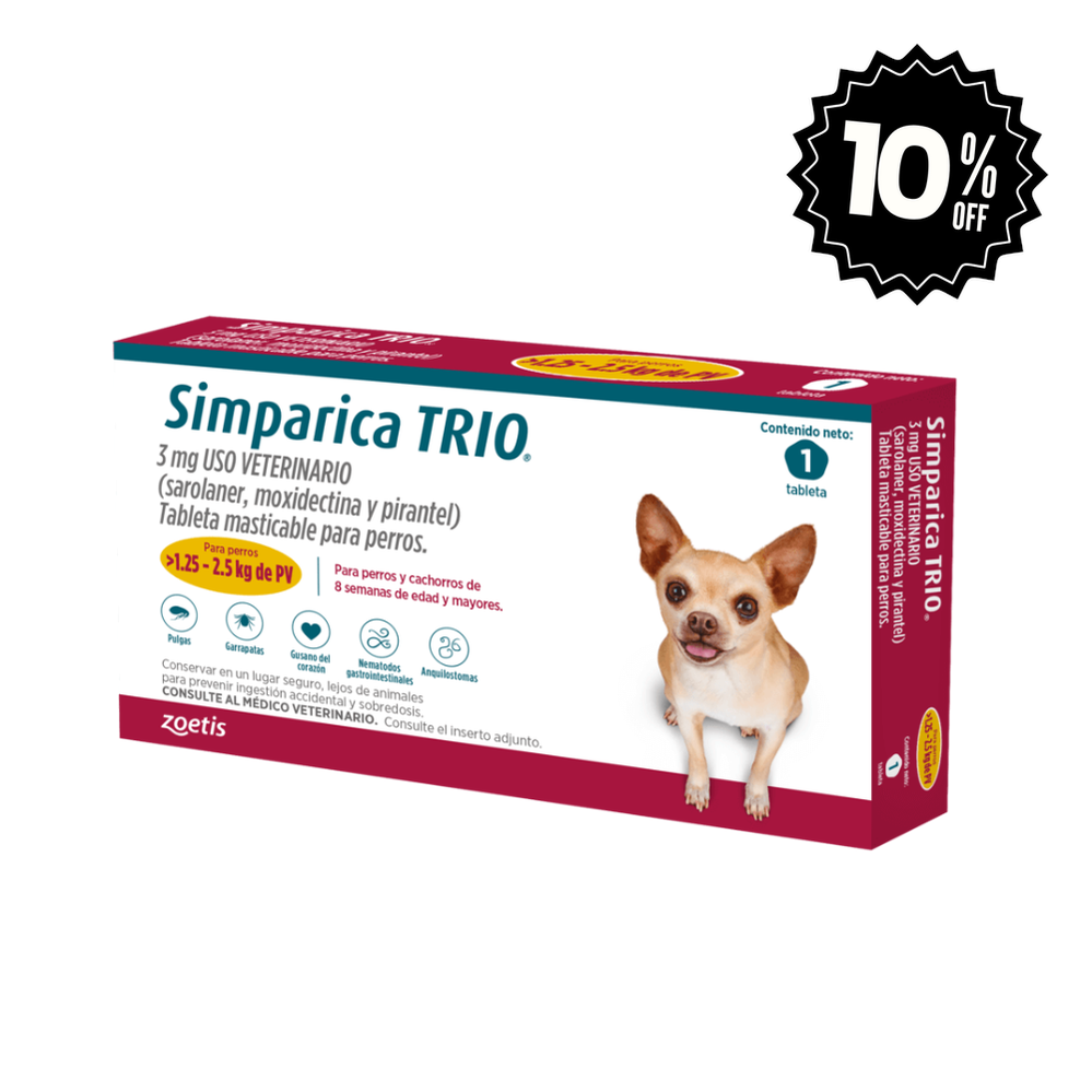 Antipulgas Simparica Trio 2.5 A 5 KG Para Perro