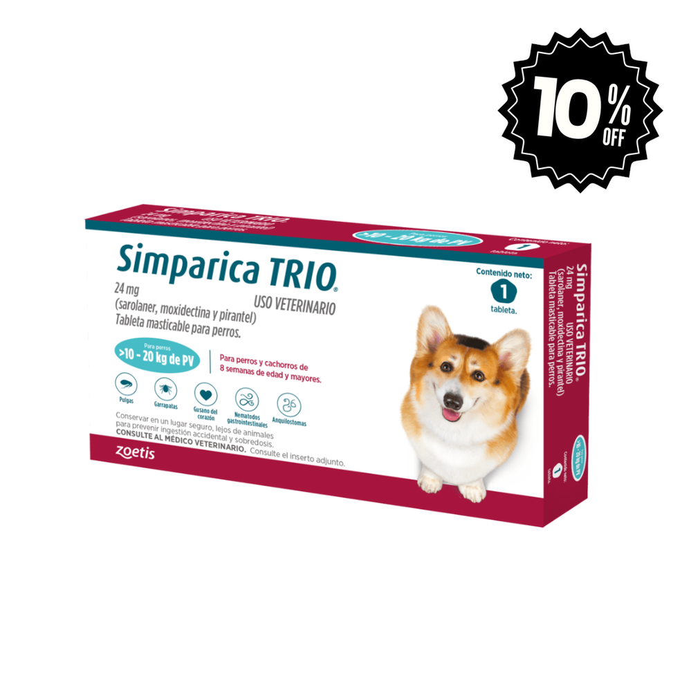 Antipulgas Simparica Trio 10 A 20 KG Para Perro